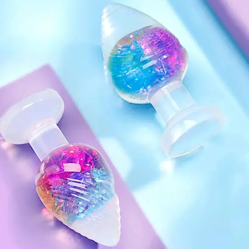 Plugue anal de silicone líquido, plugue anal macio e fácil de limpar, plugue anal de arco-íris, plugue anal para bunda, brinquedos sexuais adultos, casais, jogo para adultos