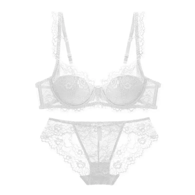 Conjunto de sutiã e calcinha levemente forrado, renda de cílios finos, roupa íntima com push up, macio, confortável, respirável, lingerie sexy feminina