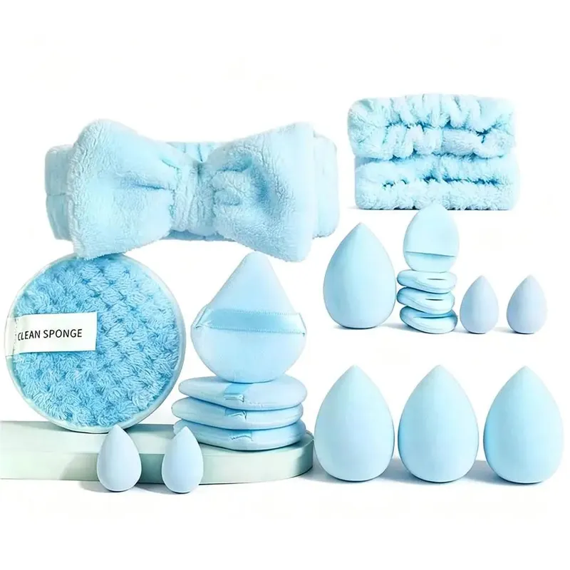 20 pçs conjunto de esponja de maquiagem liquidificador triângulo pó puff mini corretivo esponja rosto limpo lavagem puff bandana kit