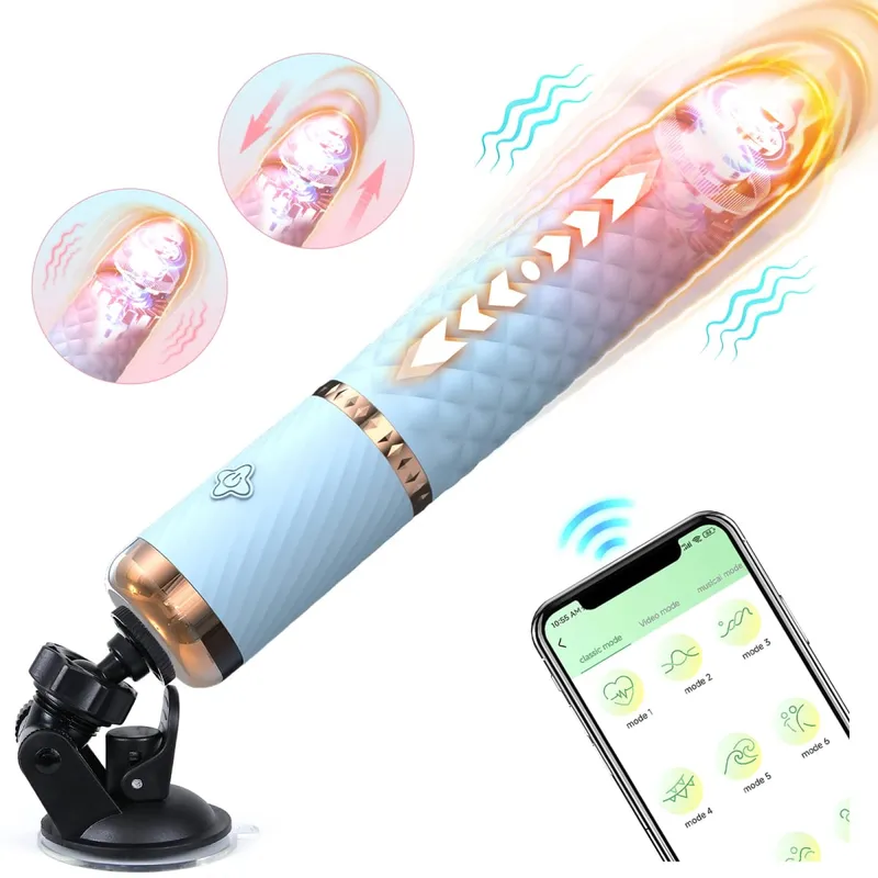 Vibrador realista de impulso telescópico automático, controle por aplicativo, máquina sexual, ponto g, estimulação do clitóris, brinquedos sexuais para mulheres