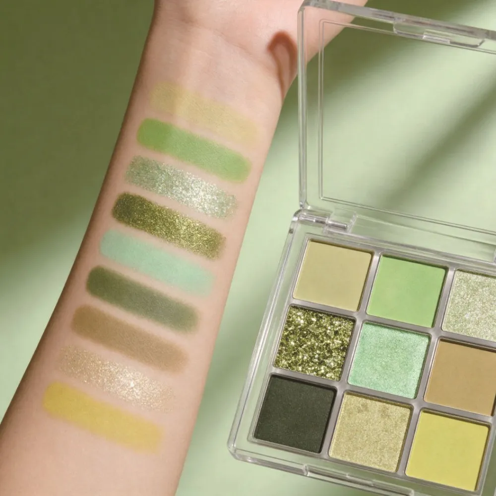 Paleta de sombras verde menta, 9 cores, fosca, brilhante, floresta, veludo, macio, misturável, natural, maquiagem diária para os olhos