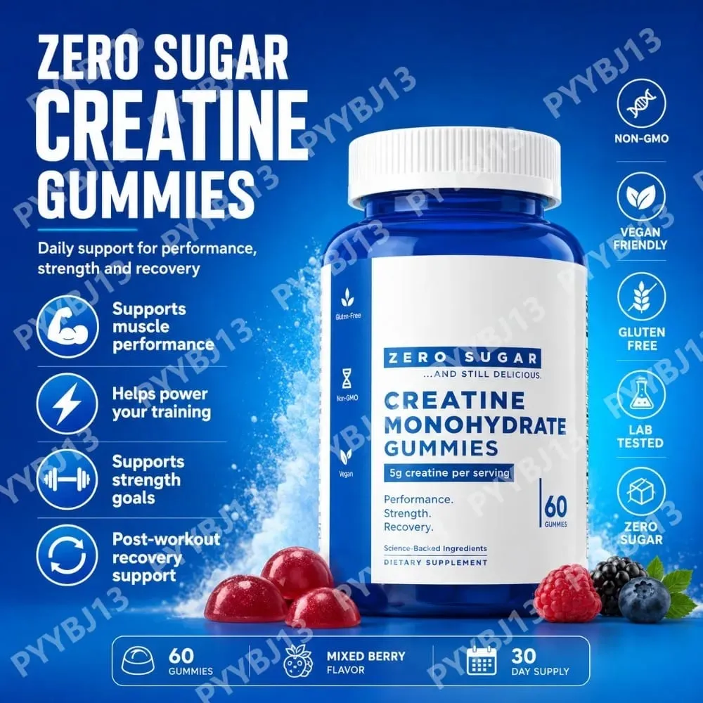 Gomas de monohidrato de creatina zero açúcar 5g por porção - sabor de frutas vermelhas - pectina vegana - suplemento dietético de 60 contagens unissex