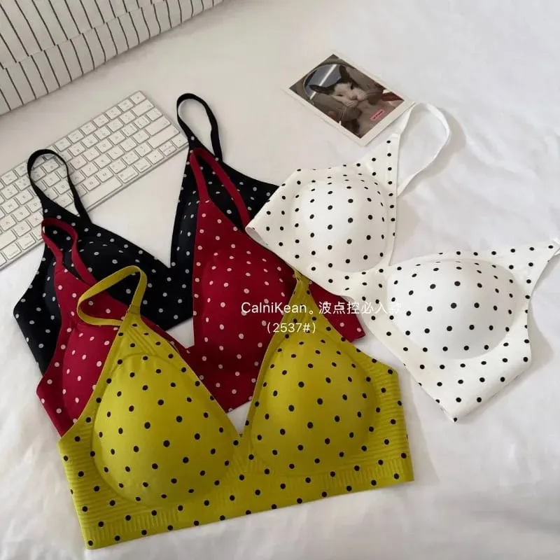 Sutiã retrô americano de bolinhas, sem costura, v profundo, sem fio, suporte de gelatina, conjunto de lingerie anti flacidez, conforto sexy, conjunto de sutiã sexy moyisu