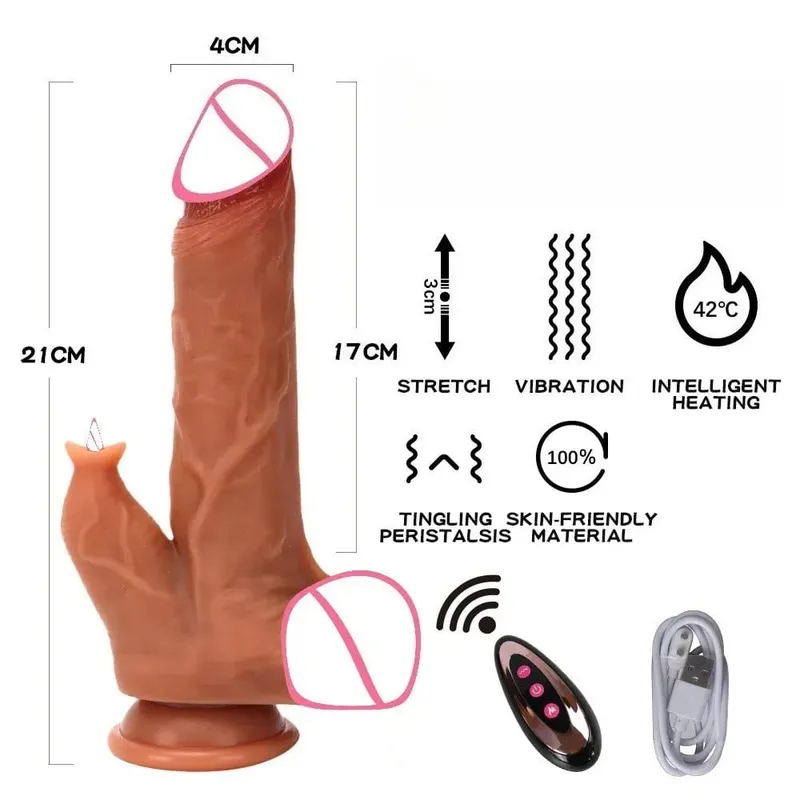 逼真假陽具伸縮振動加熱振動器大陰莖插入肛門肛塞 G 點迪克成人性玩具女式