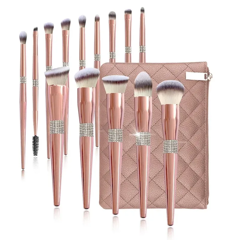 10 pçs pincéis de maquiagem diamante conjunto cosméticos ferramenta mistura pó fundação blush destaque sombra sobrancelha cílios escova