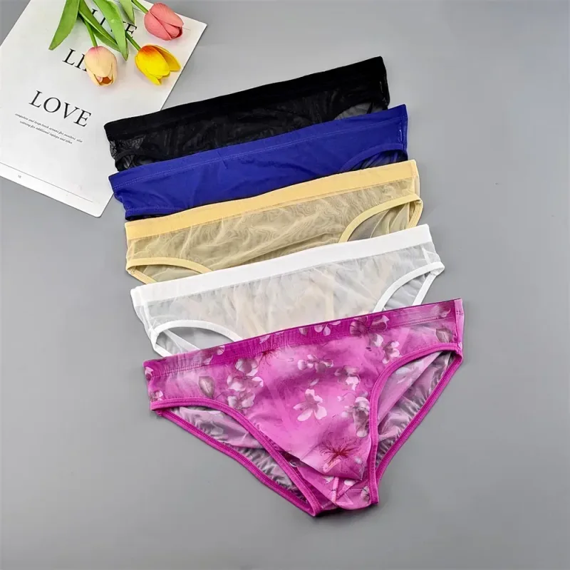 Plus Size Transparent Underwear See Through Sexy Briefs for Men with Pouch Nylon Hombre Slips Breathable Male Panties XL-4XL
