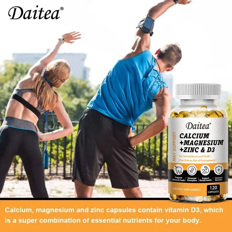 Daitea Calcium Magnesium Zinc Capsules Vitamin D3 helps support bones teeth heart and enhance immune system function.