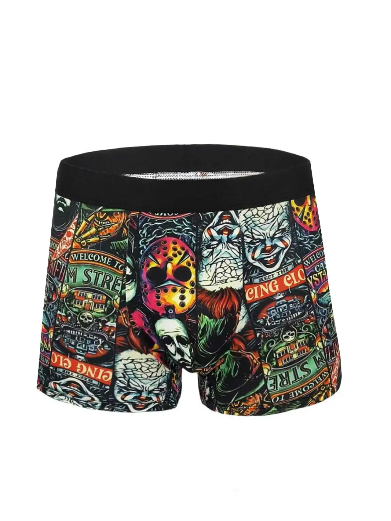 Shorts boxer masculino divertido estampado com grafite, conjunto aleatório de 5 peças, moderno, personalizado, confortável e respirável, calça de quatro cantos