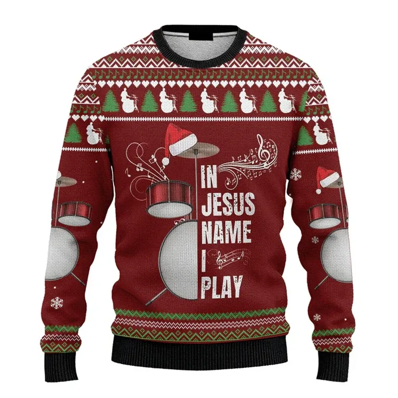 Novo 2026 suéter feio de natal masculino papai noel padrão pullovers feminino 2026 ano novo feliz natal tripulação pescoço camisolas