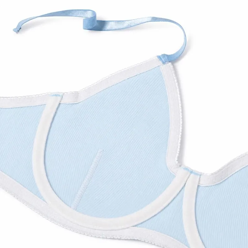 Women Solid Ribbed Lingerie Set Underwire Thin Cup Bra Matching Low Rise Thong Soft Daily Intimates