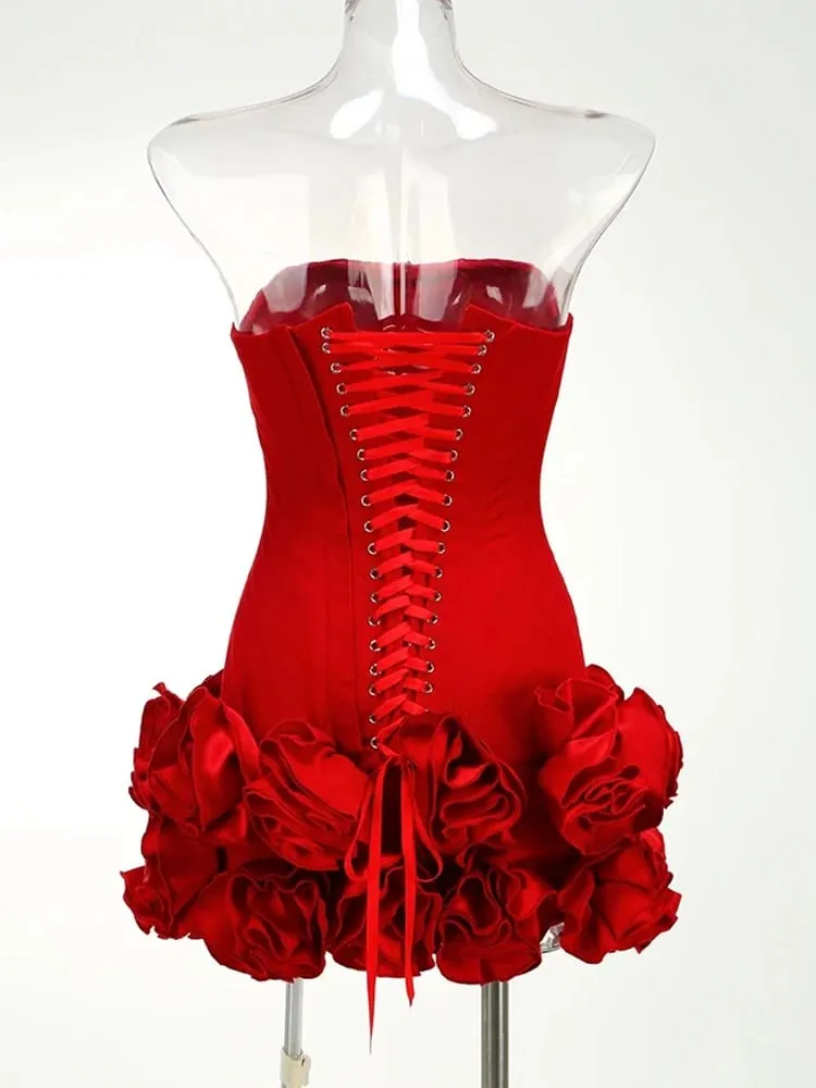 Vc vestido de natal sem alças sem costas vermelho estruturado floral embelezado mini comprimento bodycon celebridade festa vestido de cocktail
