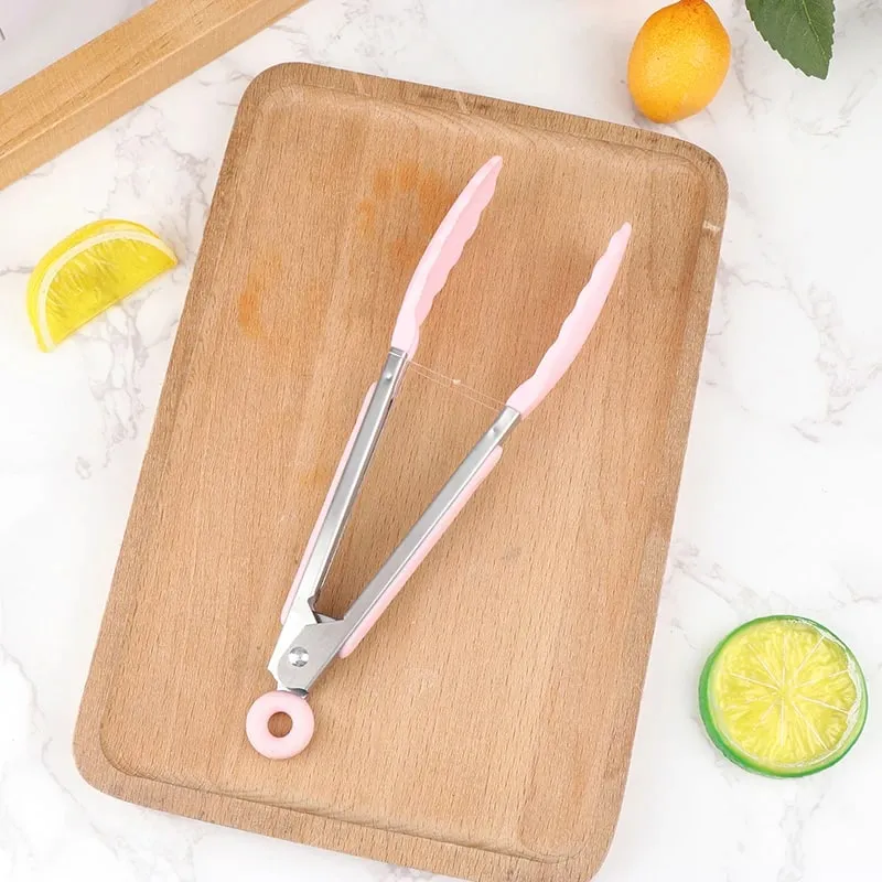 Silicone churrasco grelhar tong cozinha cozinhar salada pão servindo tong antiaderente clipe de churrasco braçadeira ferramentas de aço inoxidável gadgets