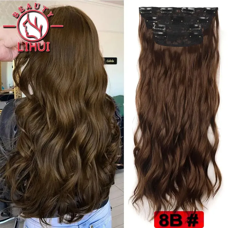 Long Curl Wave Clip In Hair Extensions 6Pcs/Set 16 Clips High Tempreture Synthetic Hairpiece Clip In Hair Extensions 24Inch