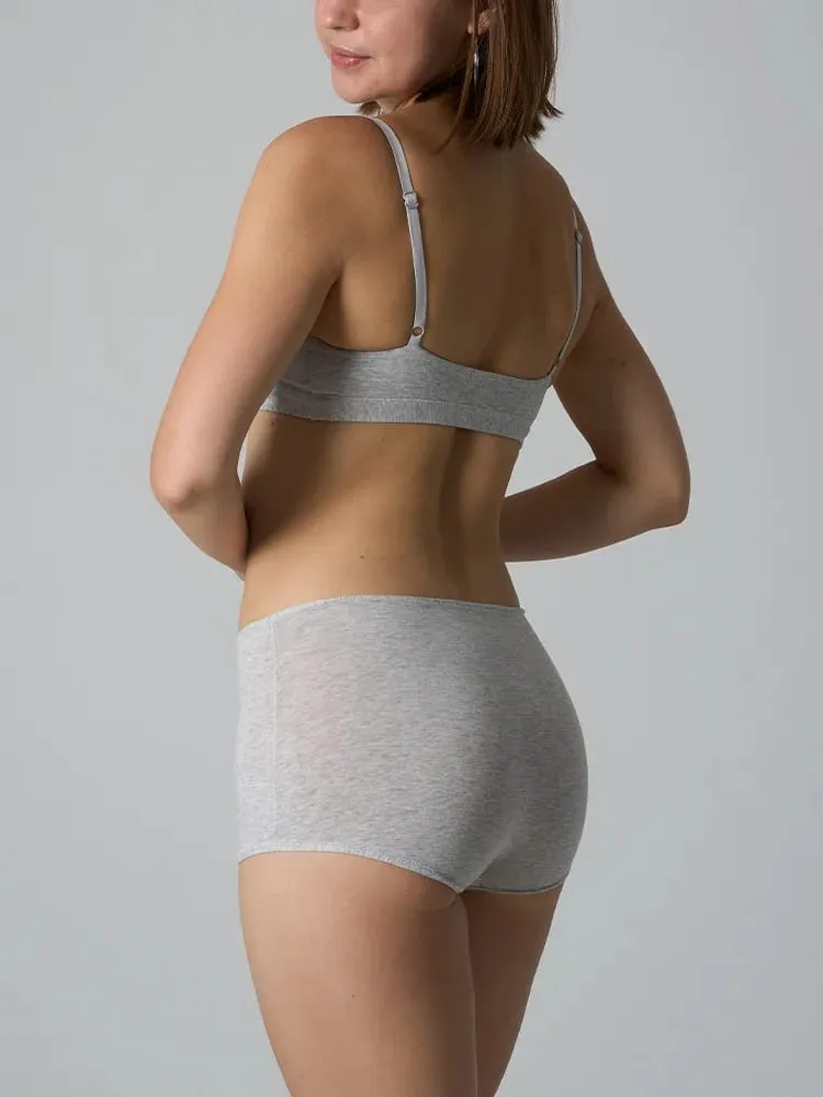 Cotton Underwire-Free Bralette and Boyshort Set – Unpadded Ribbed Knit Lingerie Two-Piece Set