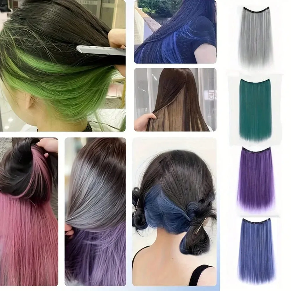 Extensões de cabelo sintéticas, coloridas, com prendedor, longo, reto, pendurado na orelha, tingimento, peça de cor, fina, sem costura, cabelo falso — image 7