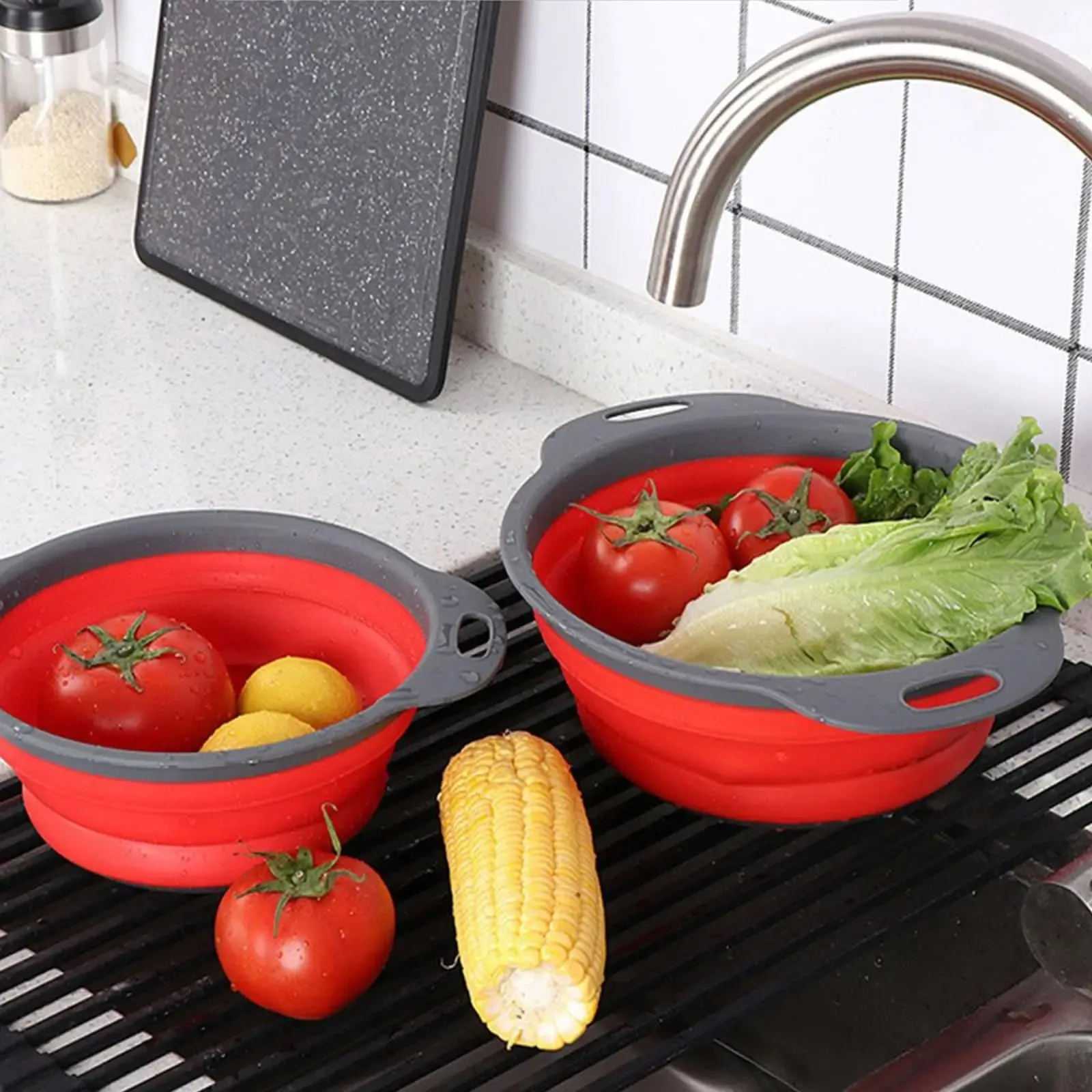 Coador de macarrão dobrável, escorredor de cozinha para drenar frutas, cozinha, filtro de silicone, cestas de vegetais, pia, tigela de lavagem