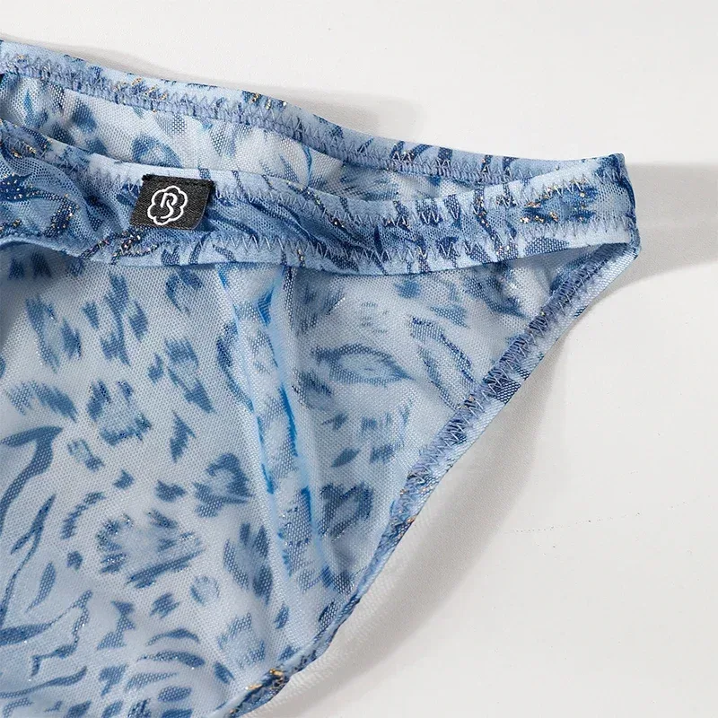Homens leopardo impresso malha roupa interior de seda gelo fino respirável cintura baixa secagem rápida legal verão cuecas masculinas