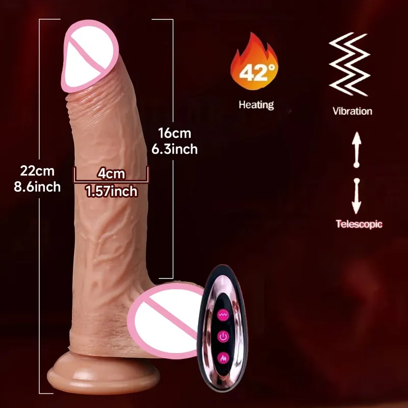 逼真假陽具陰莖震動器加熱伸縮迪克肛塞自慰器性感成人女性肛門假陽具振動器性玩具 18