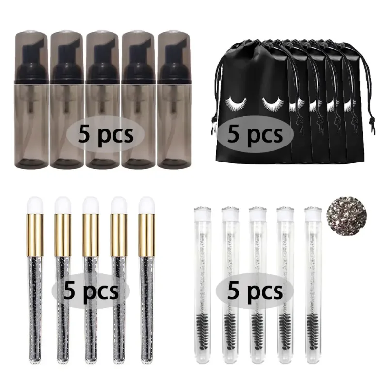 60ml recarregável vazio bomba de plástico garrafa lash extensão kit limpeza haste longa escova lash modelador poeira tubo eva saco armazenamento ferramentas