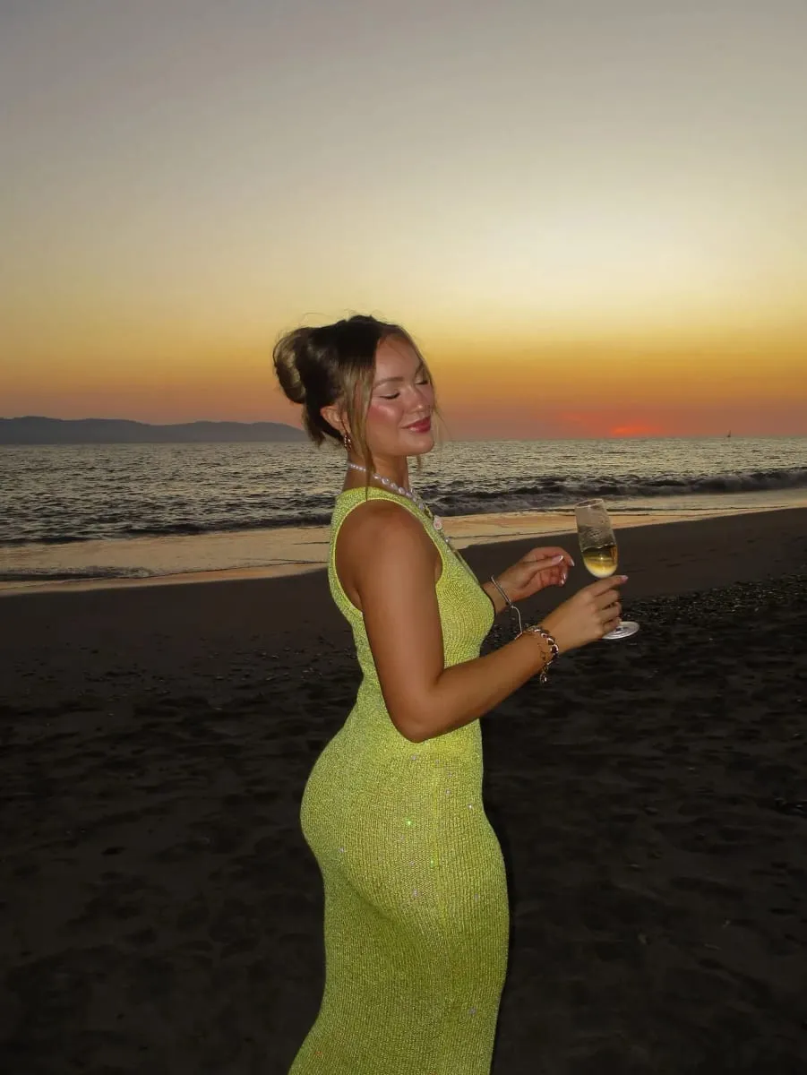 Summer Women's Vacation Style Solid Color Sexy Translucent Sleeveless Beach Dress Hot Girl Dress
