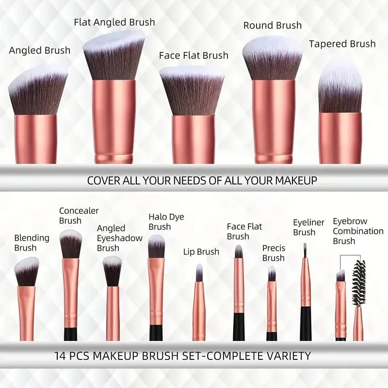 14 pçs pincéis de maquiagem conjunto profissional fundação sombra de olho corretivos mistura blush escova kabuki macio fofo feminino ferramenta beleza — image 2