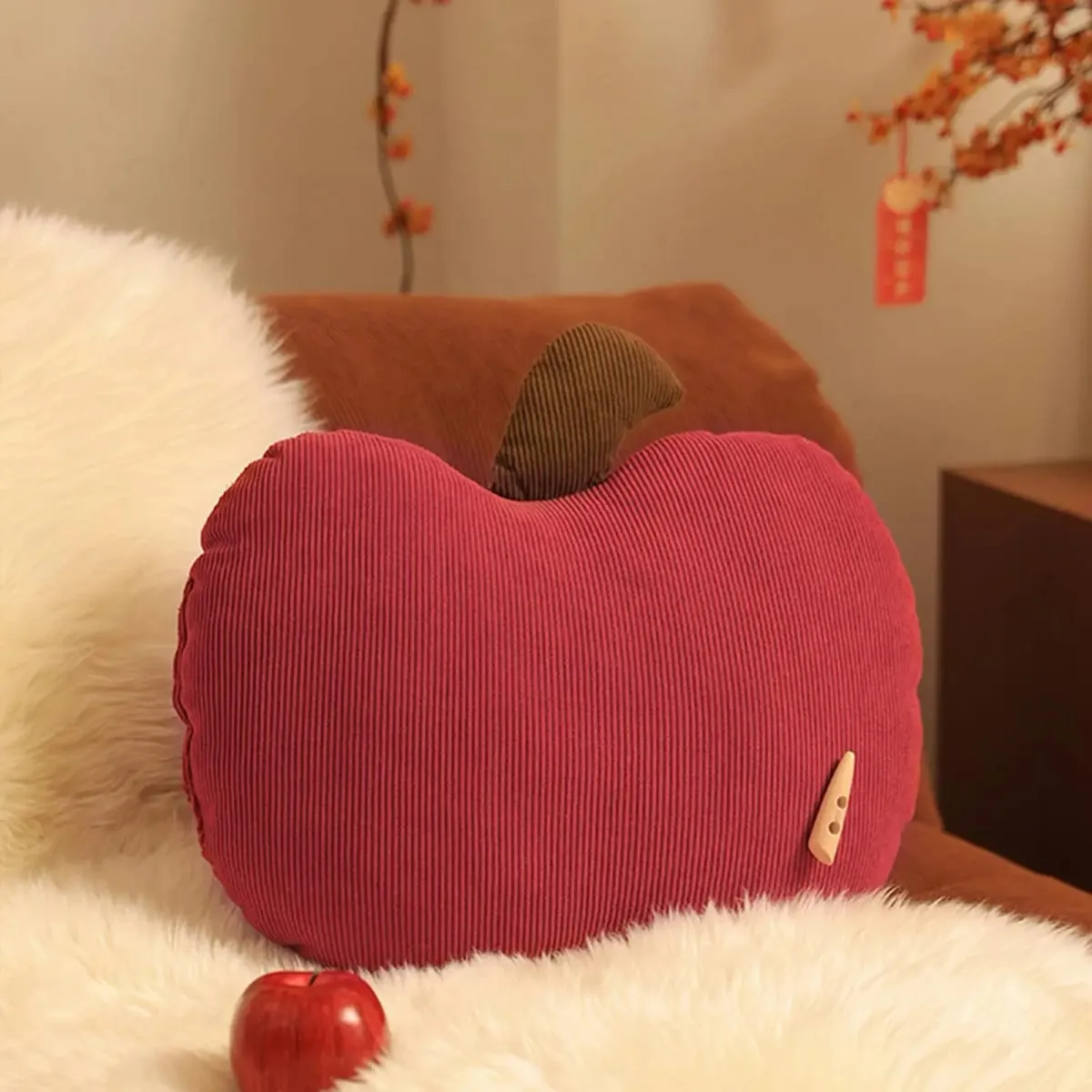 Travesseiro em forma de maçã vermelha, almofada de pelúcia macia para sofá, quarto, novidade, decorativa, descanso para leitura, presentes de natal