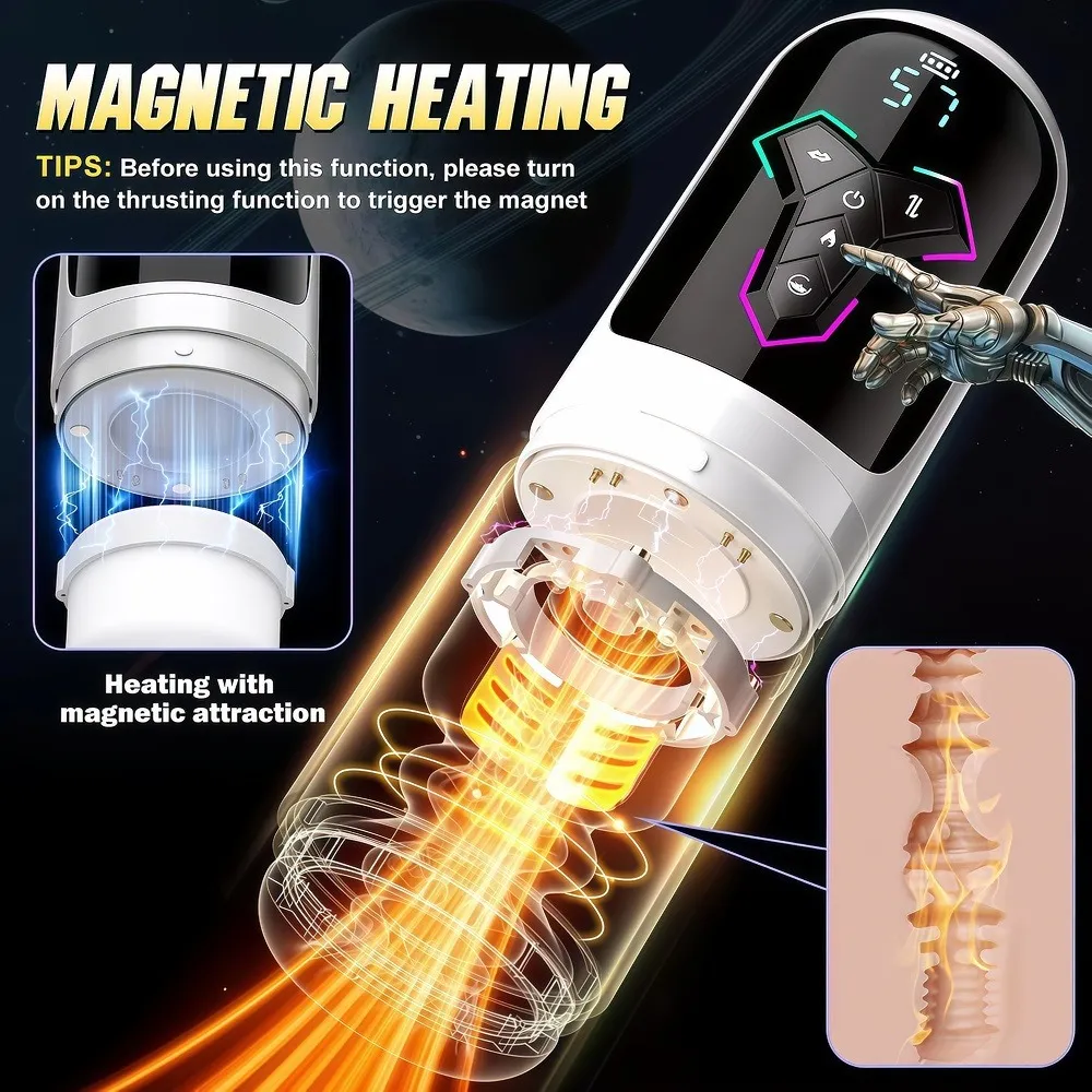 Masturbador masculino telescópico automático empurrando máquina de sucção vibração aquecimento boquete masturbação copo adulto homem brinquedo sexual
