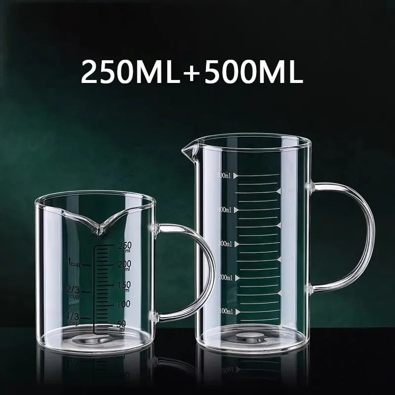 1/2 pces copo de medição de vidro com alça resistente ao calor copo de laboratório cozinha leite café caneca de medição 250/350/500/1000ml — image 13