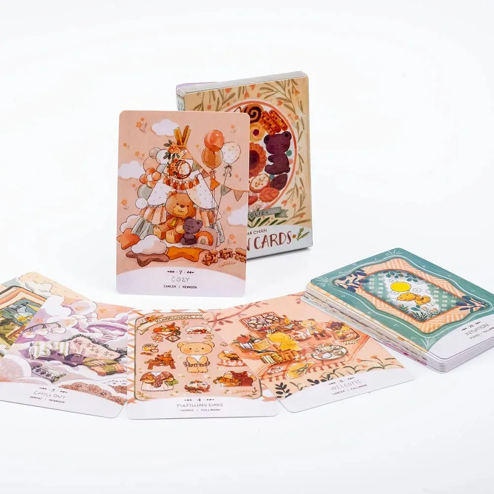 Cotolie KUMACHAN MOON CARDS 24 Pcs Deck Versão Inglês Adorável Urso Oracle Cards Jogo de Tabuleiro para Festa de Família 10.4*7.4cm