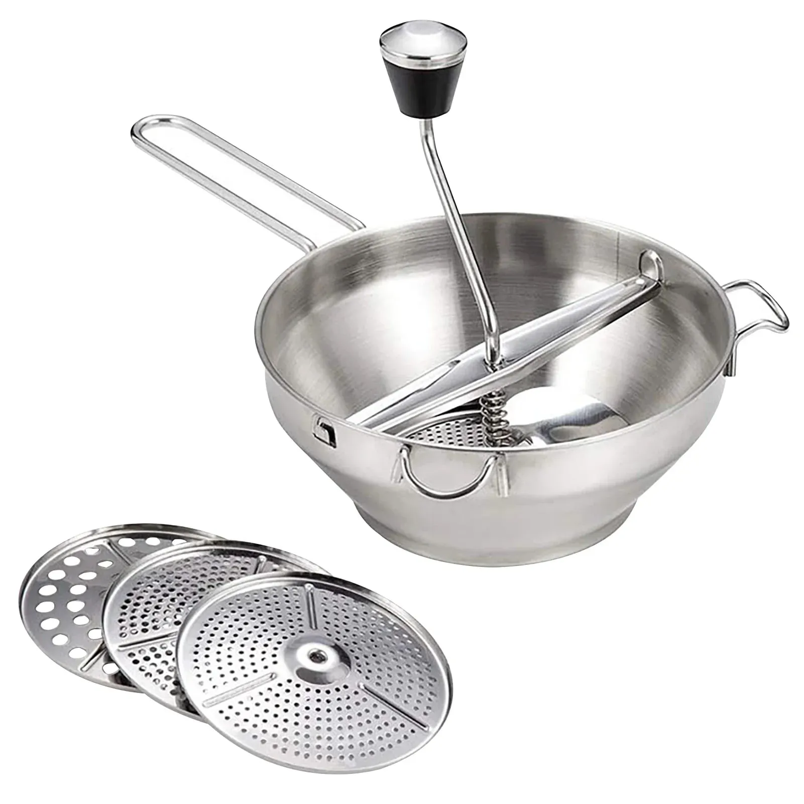 Moinho de alimentos rotativo inoxidável multifuncional, moinho de compotas com 3 discos, moedor manual de alimentos durável, lama vegetal