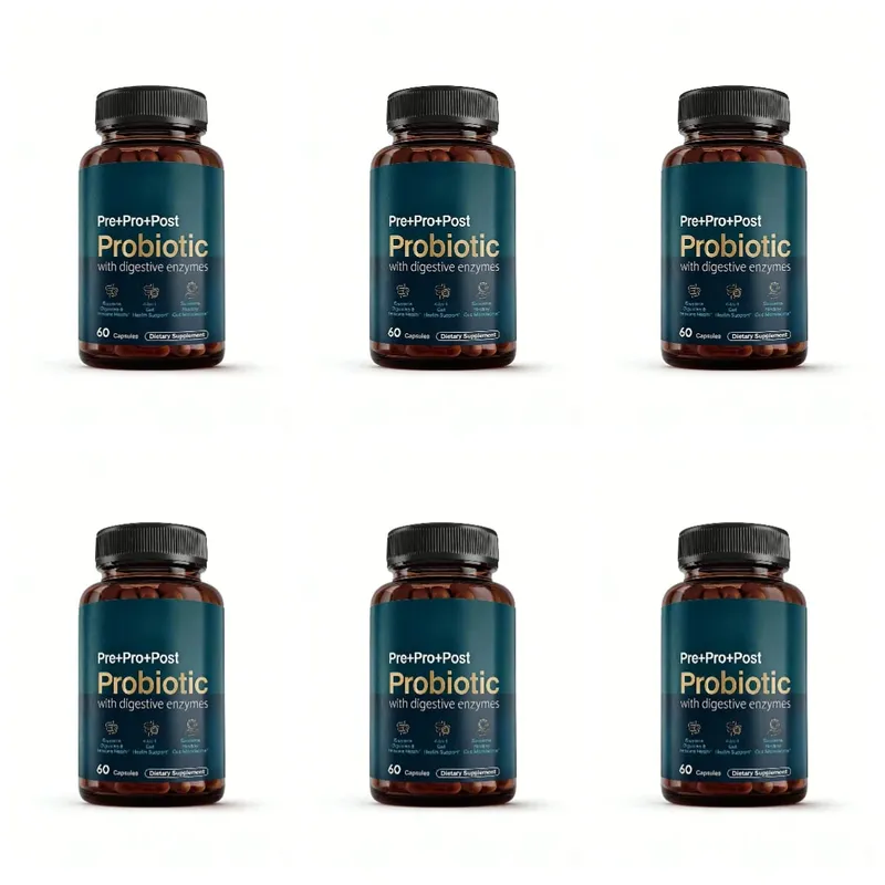 Enzimas digestivas probióticas pré-bióticas pós-bióticas premium 4 em 1 para homens e mulheres apoiam a imunidade à digestão intestinal 60 cápsulas