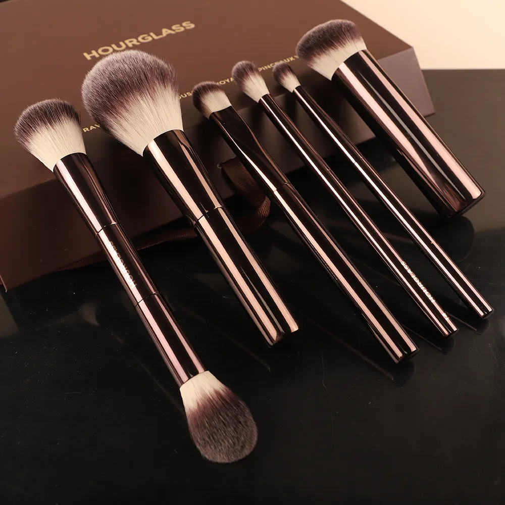 7 pçs/set Ampulheta pincéis de Maquiagem Pó Fundação Blush Sombra Vinco Pincel de Maquiagem Corretivo com saco de cosméticos caixa de Presente — image 2