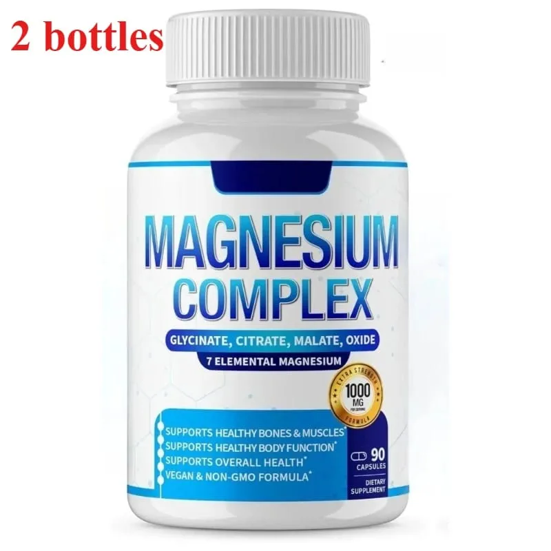 Cápsula de complexo de magnésio de 90 peças contém 7 ingredientes - citrato de glicinato e malato, etc. 1000 mg de suporte nutricional para a saúde
