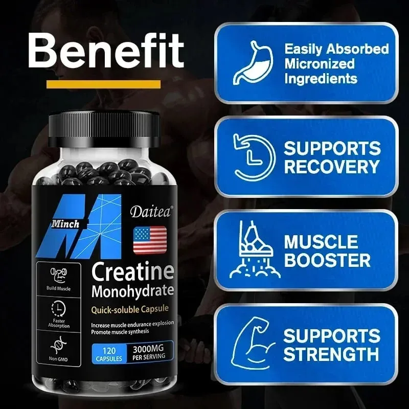 Daitea Creatine Monohydrate 3000 Mg - Strength Muscle Performance Supplement for Men and Women Non-GMO and Gluten-Free