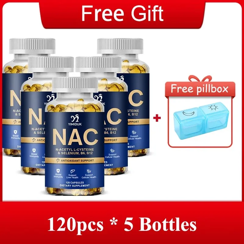 Cápsulas NAC puras com vitamina B12 apoiam a hidratação da pele, antioxidante, desintoxicação da saúde celular imunológica, homens e mulheres