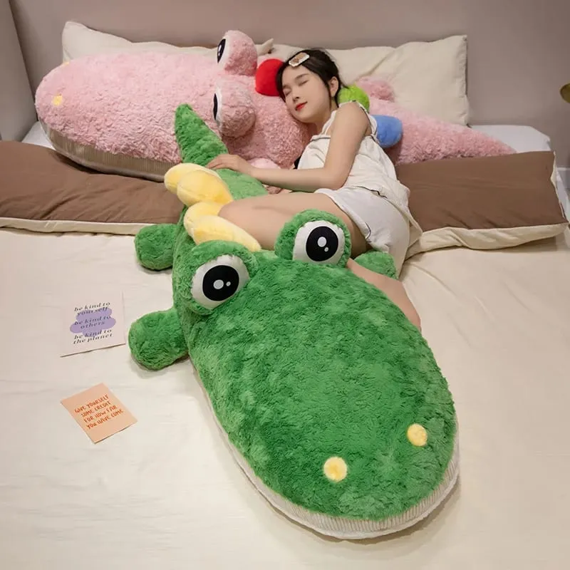 55/75cm bonito deitado crocodilo pelúcia travesseiro postura propensa jacaré almofada de pelúcia sofá cama nap brinquedo de pelúcia decoração para casa presente