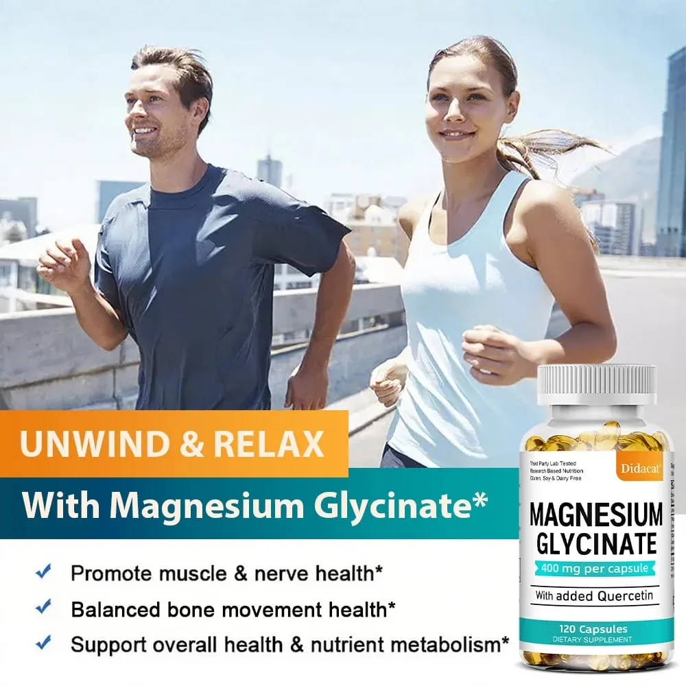 Glicinato de magnésio - com quercetina melhora a saúde cardiovascular, reduz o estresse e promove o crescimento muscular do sono saudável