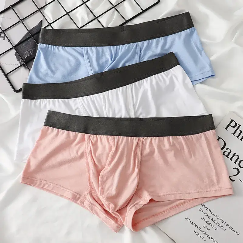 Cueca boxer masculina de fibra de bambu, bolsa com mosca, frente aberta, respirável, roupa íntima, bolsa separada, bolsa dupla, cueca