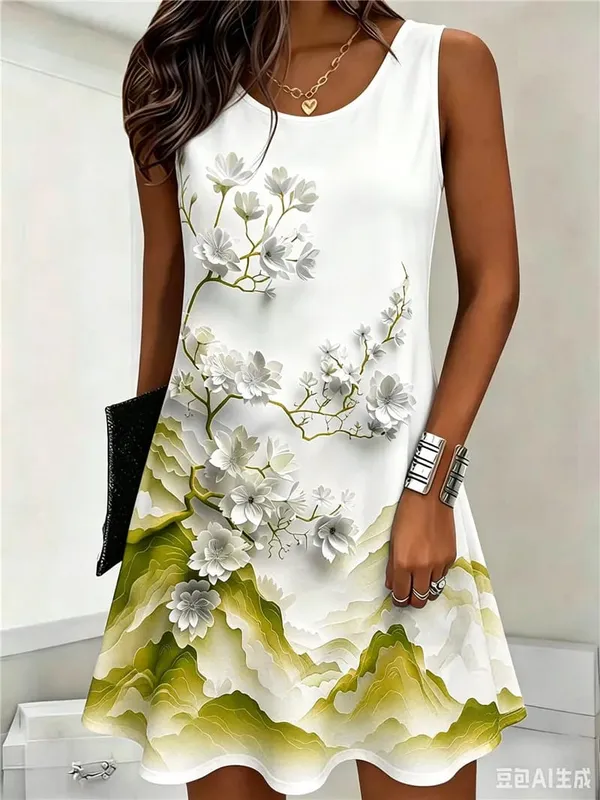 Padrão de flor feminino mini vestidos verão sem mangas 3d floral impresso estilo rua senhoras vestido 3xl plus size solto vestido casual
