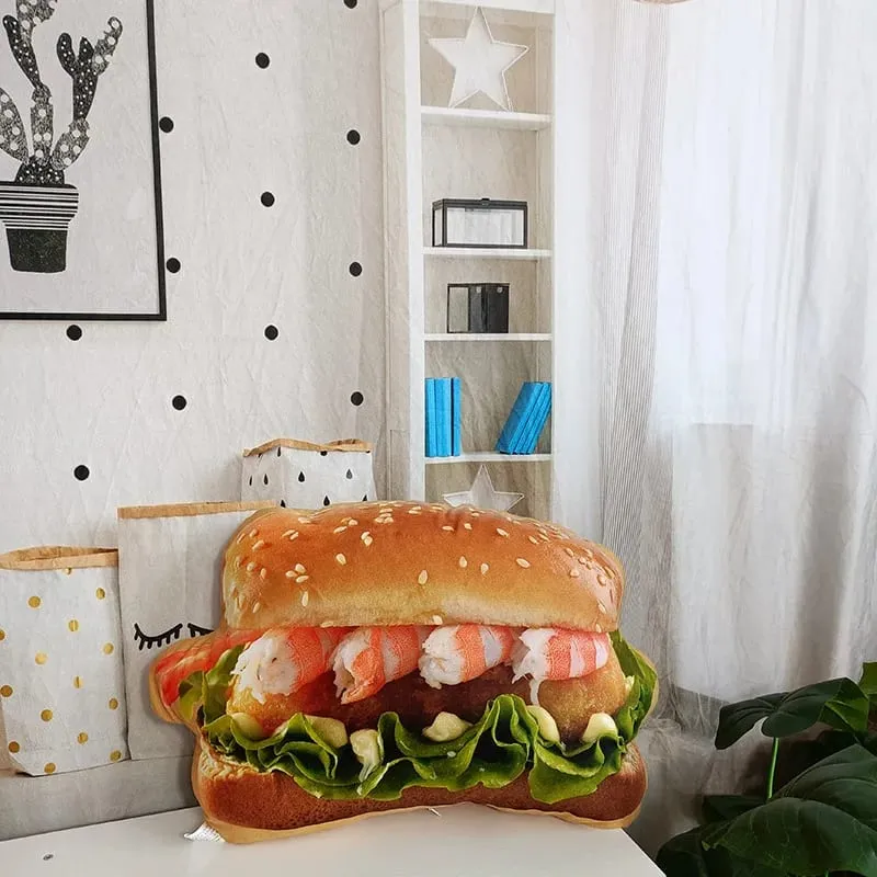 Lifelike Plush Hamburger Pillow Toy Simulation Stuffed Fast Food Hamburger Throw Pillow with Blanket 2 In 1 Cushion