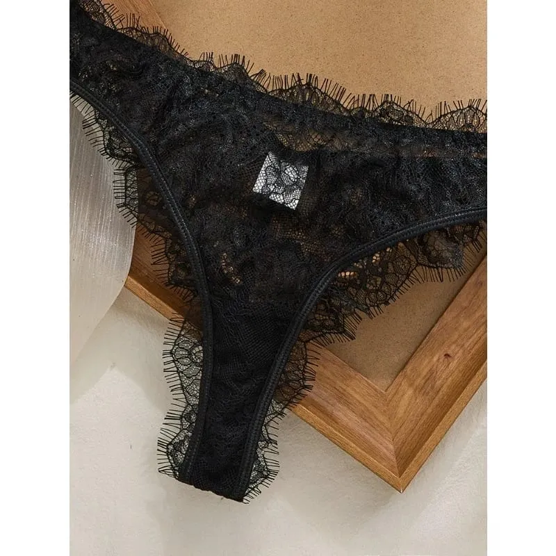 Conjunto de sutiã e calcinha de renda fina estilo básico feminino sem costura camada única roupa íntima confortável