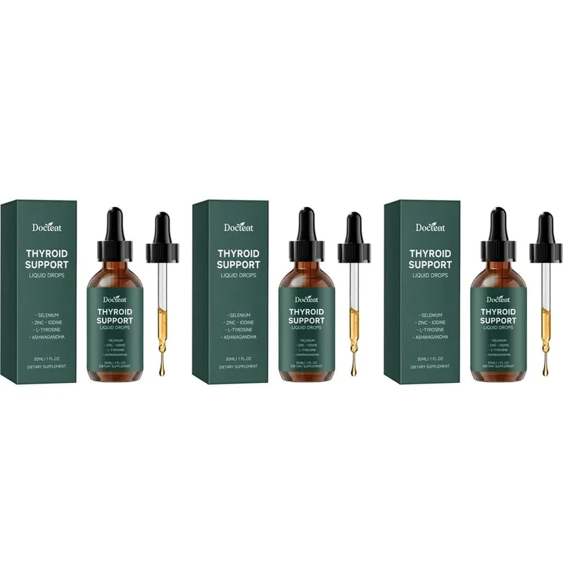 Gotas líquidas de suporte para tireoide com selênio, zinco, iodo, L-tirosina e Ashwagandha para a saúde da tireoide e suporte diário vegano 30ml