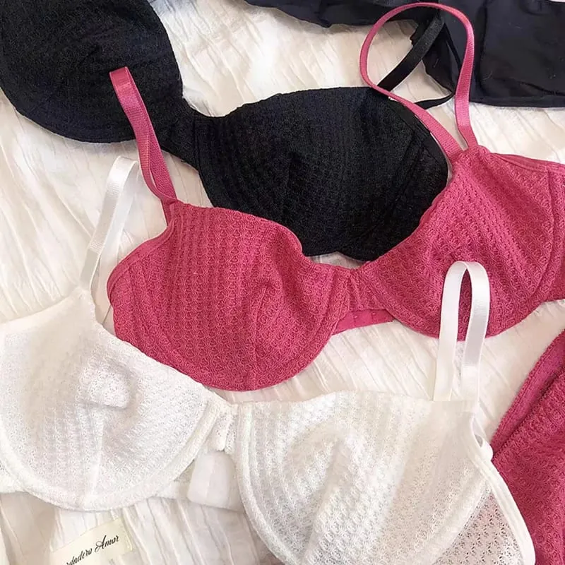 Conjunto de sutiã liso casual feminino elegante conjunto de lingerie elástica tanga fina conjunto de sutiã e calcinha