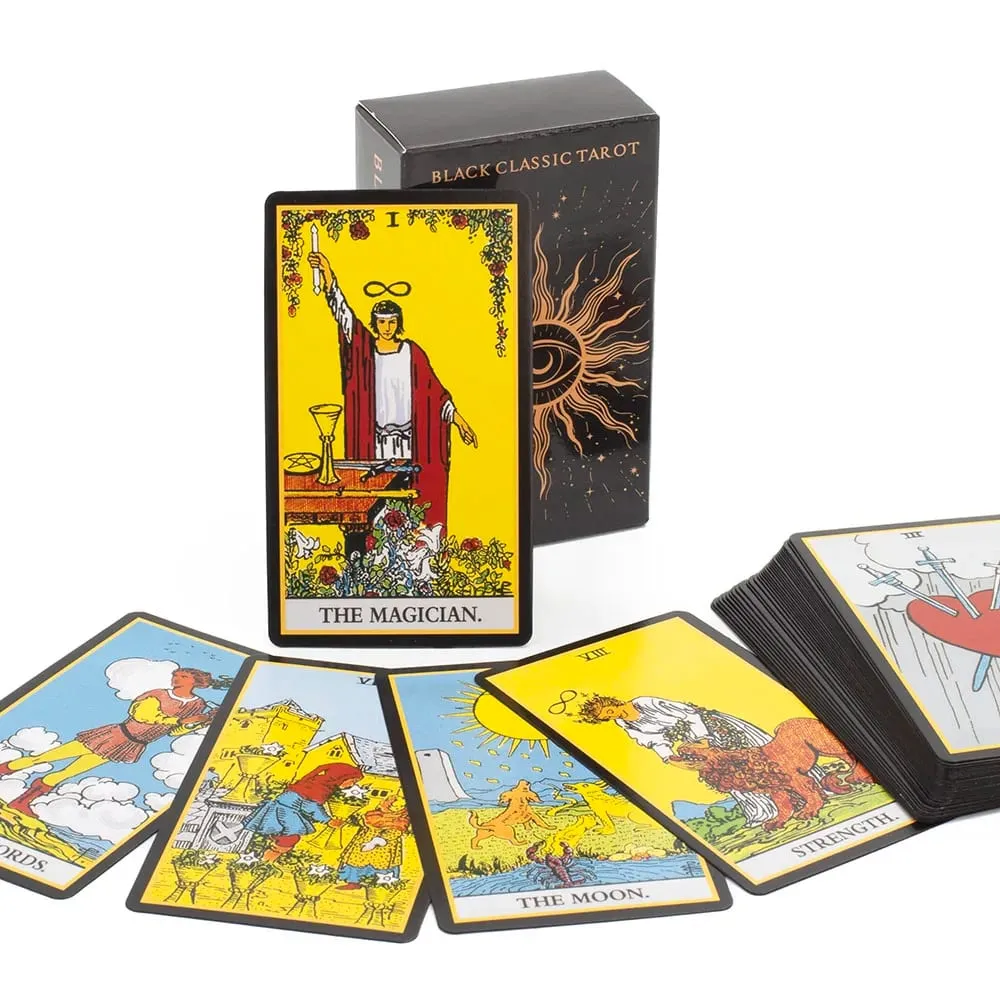 Baralho de cartas de tarô clássico preto 2026, 78 peças, conjunto de jogos de adivinhação com guia para reuniões familiares e jogos de tabuleiro — image 2