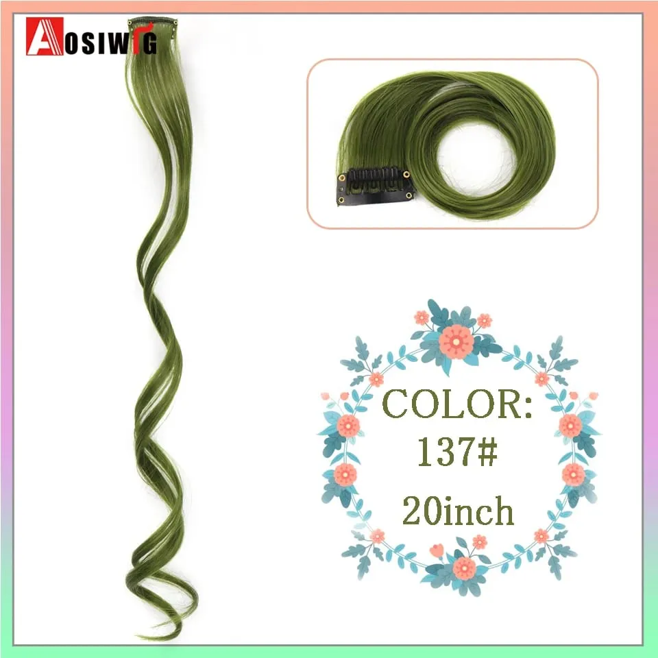 22 "sintético longo reto arco-íris destaque extensões de cabelo colorido clipe em uma peça ombre rosa roxo verde amarelo para wome