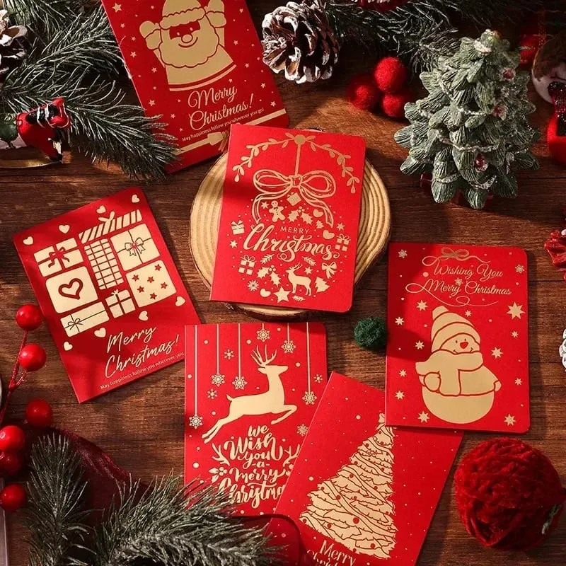 10 pçs vintage folha de ouro cartões dobráveis ​​de natal multi padrão bênção cartões de férias cartões de presente de ano novo