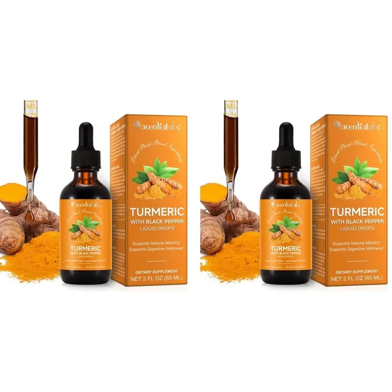 Acentialabs Cúrcuma com Gotas Líquidas de Pimenta Preta para Resposta Inflamatória Natural Suporte 1340 Mg Extrato de Cúrcuma 60 ML