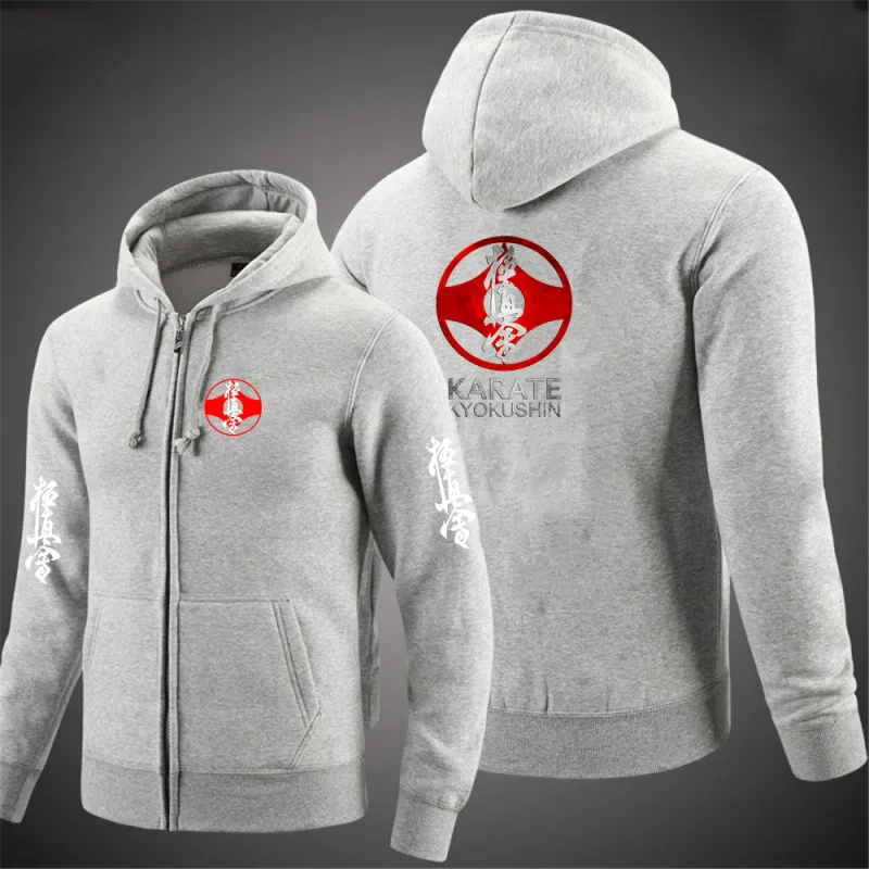 Kyokushin Karate Impresso Com Capuz Manga Longa Jaqueta Masculina Com Cordão Fechamento Com Zíper Cor Sólida Moletom Casual Roupas — image 5