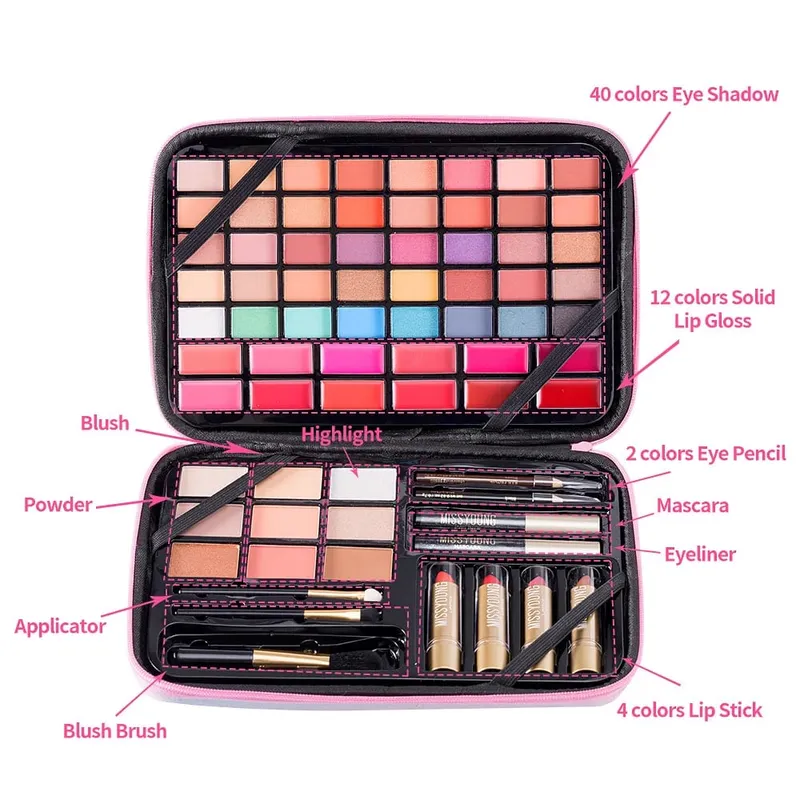 Paleta de maquiagem multifuncional multifuncional, blush, brilho labial, iluminador, batom de longa duração, portátil, cosméticos diários