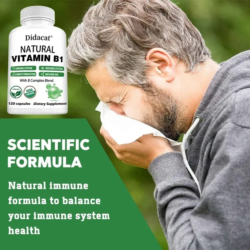 Didacat Vitamina B1 ajuda o sistema imunológico, sistema nervoso, suporte energético, suplemento dietético